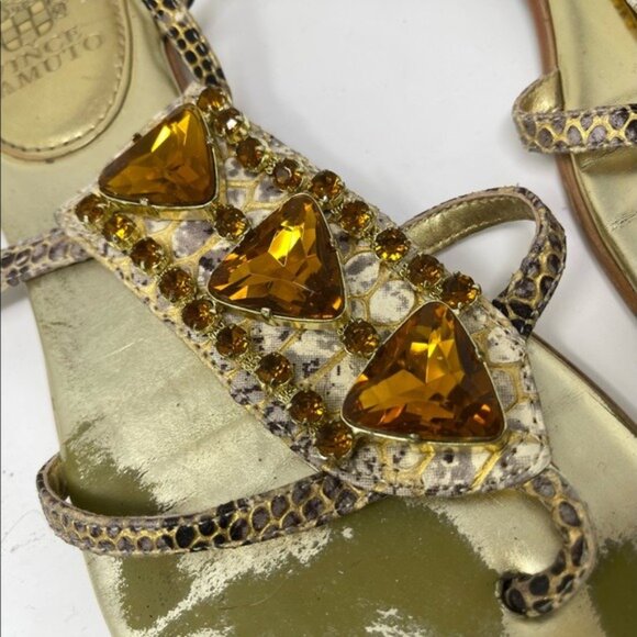 Vince Camuto VC-AMI Sandals in 7.5 snakeskin gold amber rhinestones - Picture 2 of 13